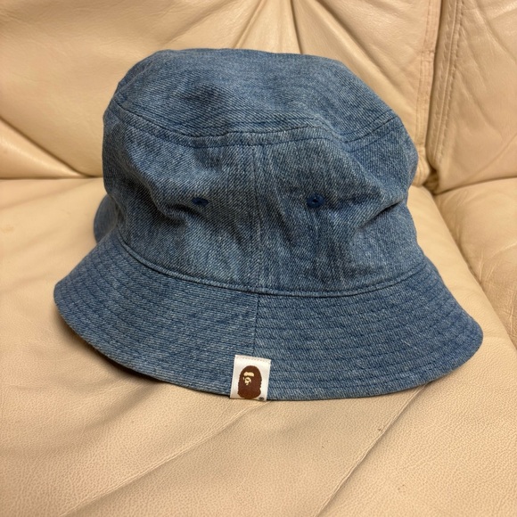 BAPE sz L Denim Bucket Hat Red Bapesta Ape Head Bathing Ape Japan - Picture 2 of 13
